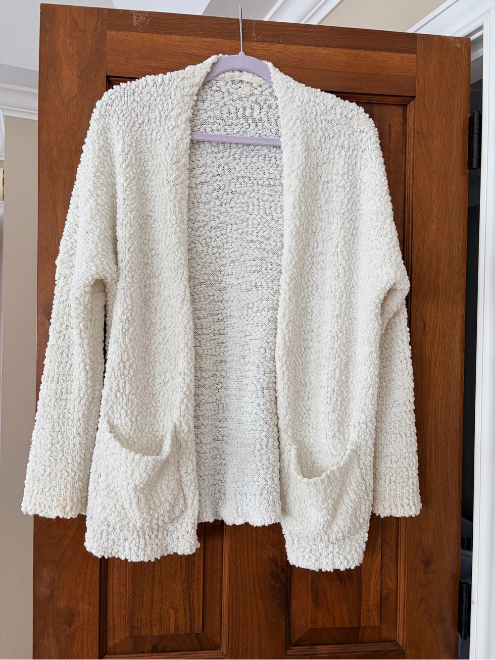 Open-Front Cream Bouclé Cardigan Sweater - Cozy Layering Piece